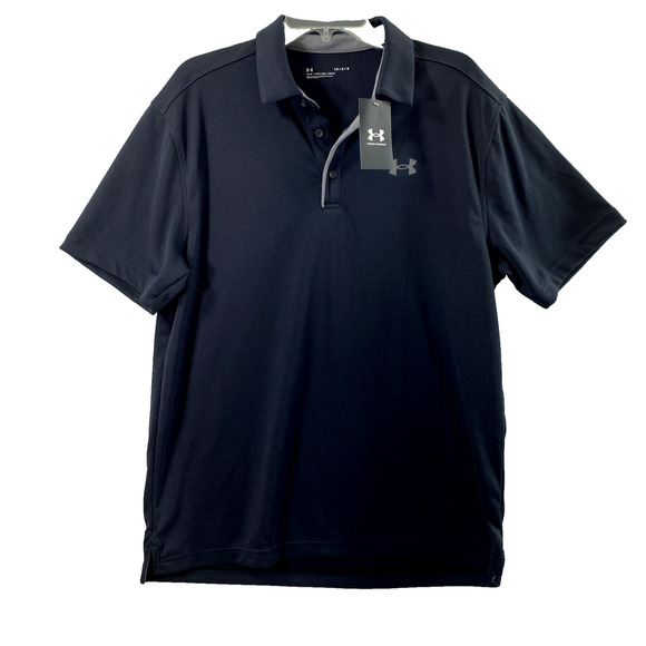 Under Armour Polo Shirt Mens Large Black Loose Collared Short Sleeve NWT - Picture 1 of 7